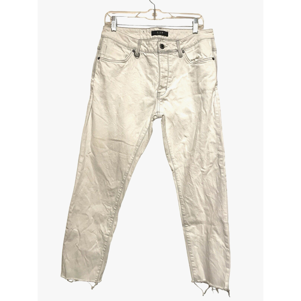 Neuw Lou Crop Jeans Men Size 32 White Raw Hem Distress Slim‎ Leg Punk Streetwear